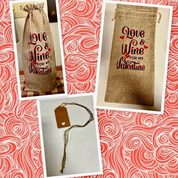 Valentines Burlap Wine Gift Bag - Picture 1 of 1